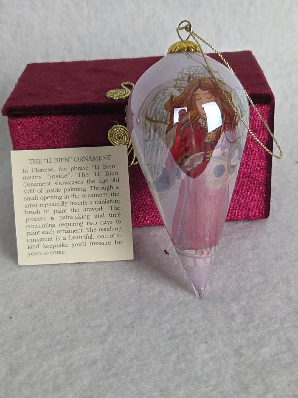 Share Li Bien 2003 Angel Cone Christmas Ornament Glass Reverse Hand Painted Boxe